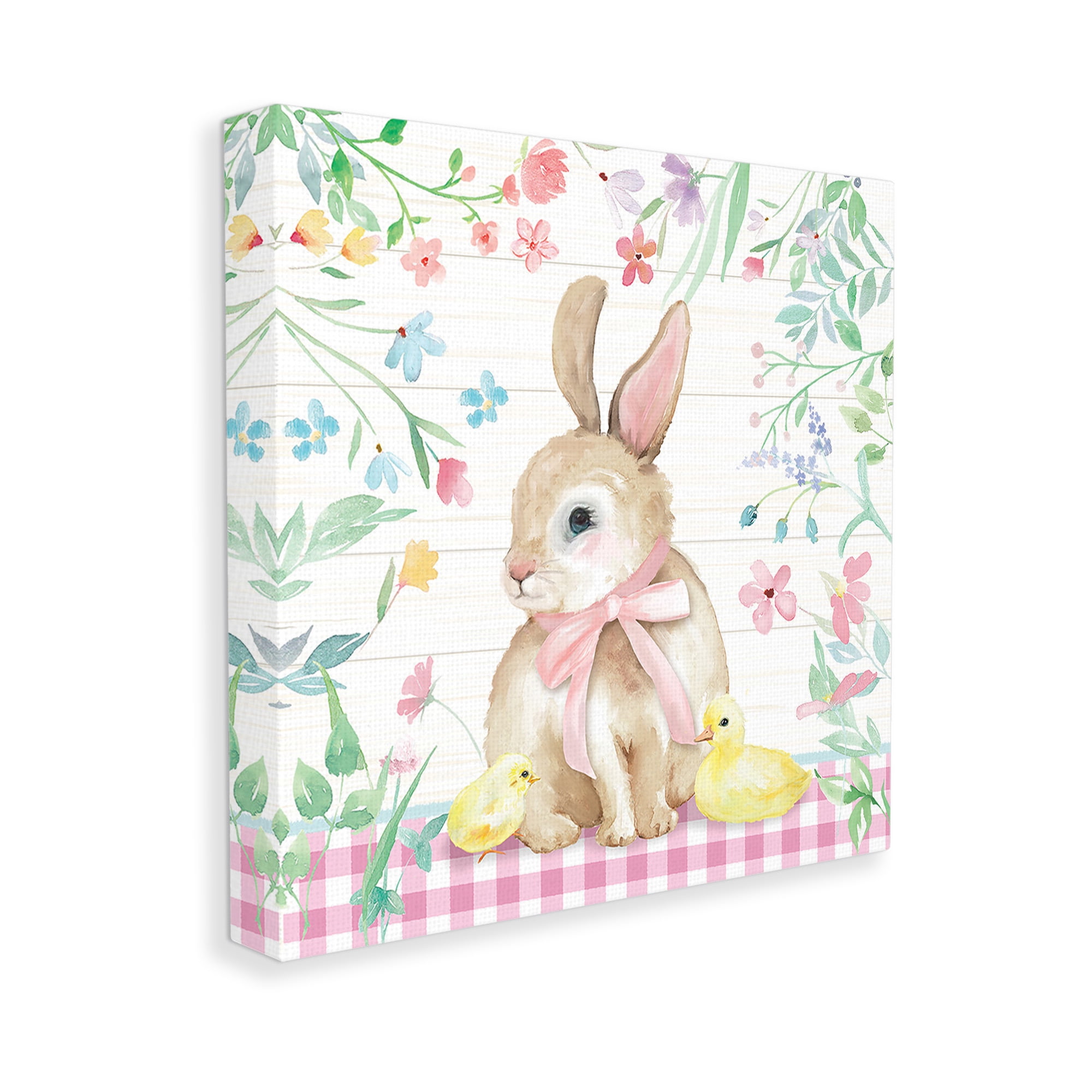Stupell Industries Easter Bunny & Chicks Holiday Painting Gallery Wrapped Canvas Art Print Wall Art, 17 x 17