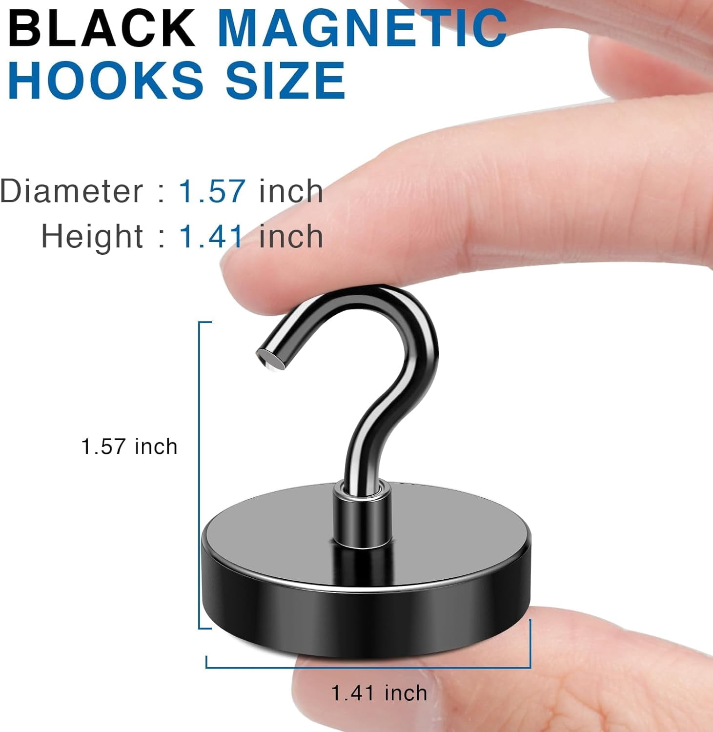 Rust Resistant Magnetic Hooks, Metal Black, (12 Pack)