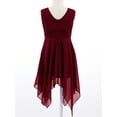 thumbnail image 4 of YONGHS Robe en Mousseline pour Filles, Col en V, Sans Manches, Ourlet Asymétrique, Taille Plissée, Robe de Demoiselle d'Honneur pour Fête, Bourgogne 10, 4 of 7