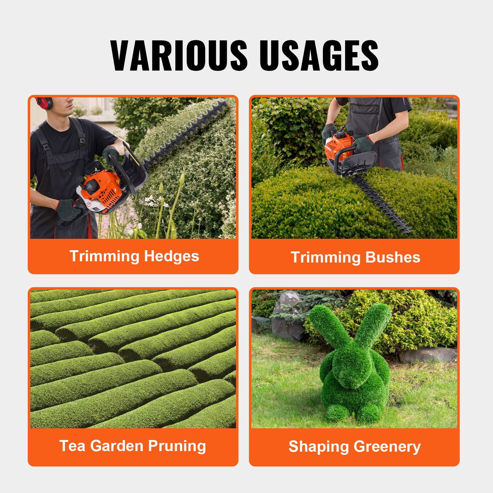 Dranite 26CC 2-Cycle Gas Hedge Trimmer, 23.2-Inch Dual-Sided Diamond Action Blade, 180° Rotatable Head for Shrubs & Bushes