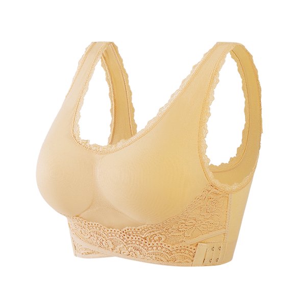 WREESH Womens Push Up Bras Ladies Traceless Comfortable No Underwire Bras Breathable Gathering Bra Underwear Beige