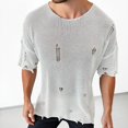 thumbnail image 2 of Tshirts Shirts for Men Ripped Distressed Hollow Out Breathable Pullover Tops Crew Neck Short Sleeve Lightweight Shirts for Men White XXL, 2 of 4