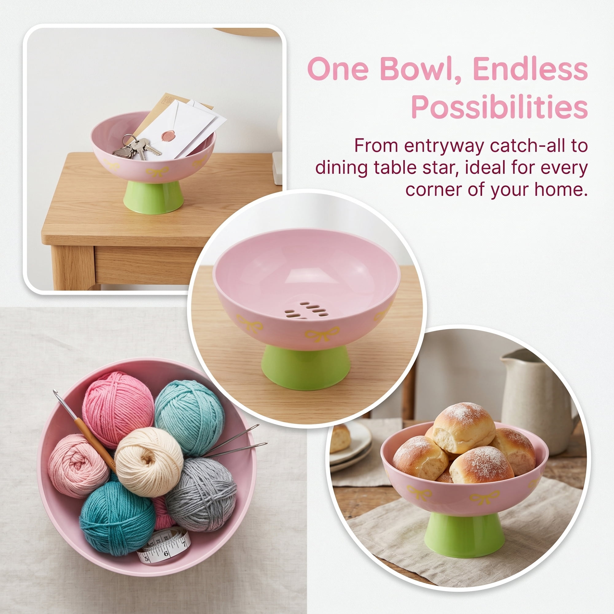 Unique Bargains Modern Pedestal Small Footed Catchall Bowl Pink Green 6.8" x 6.8" x 4.1"
