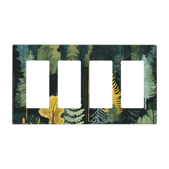 Hand drawn forest Switch Cover Decorative Wall Plate / 4-Gang 4-Decor / Standard Size 4.5x8 in