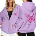 thumbnail image 2 of Womens Casual Hooded Sweatshirt Crew Neck Long Sleeve Pink Ribbon Printed Full Zip Up Jackets Breast Cancer Fall Fashion 2025 Hoodies with Pocket, 2 of 5