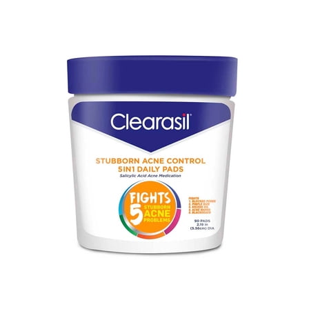 Clearasil Stubborn Acne Control 5in1 Daily Cleansing Pads, 90 ct. Packaging may vary
