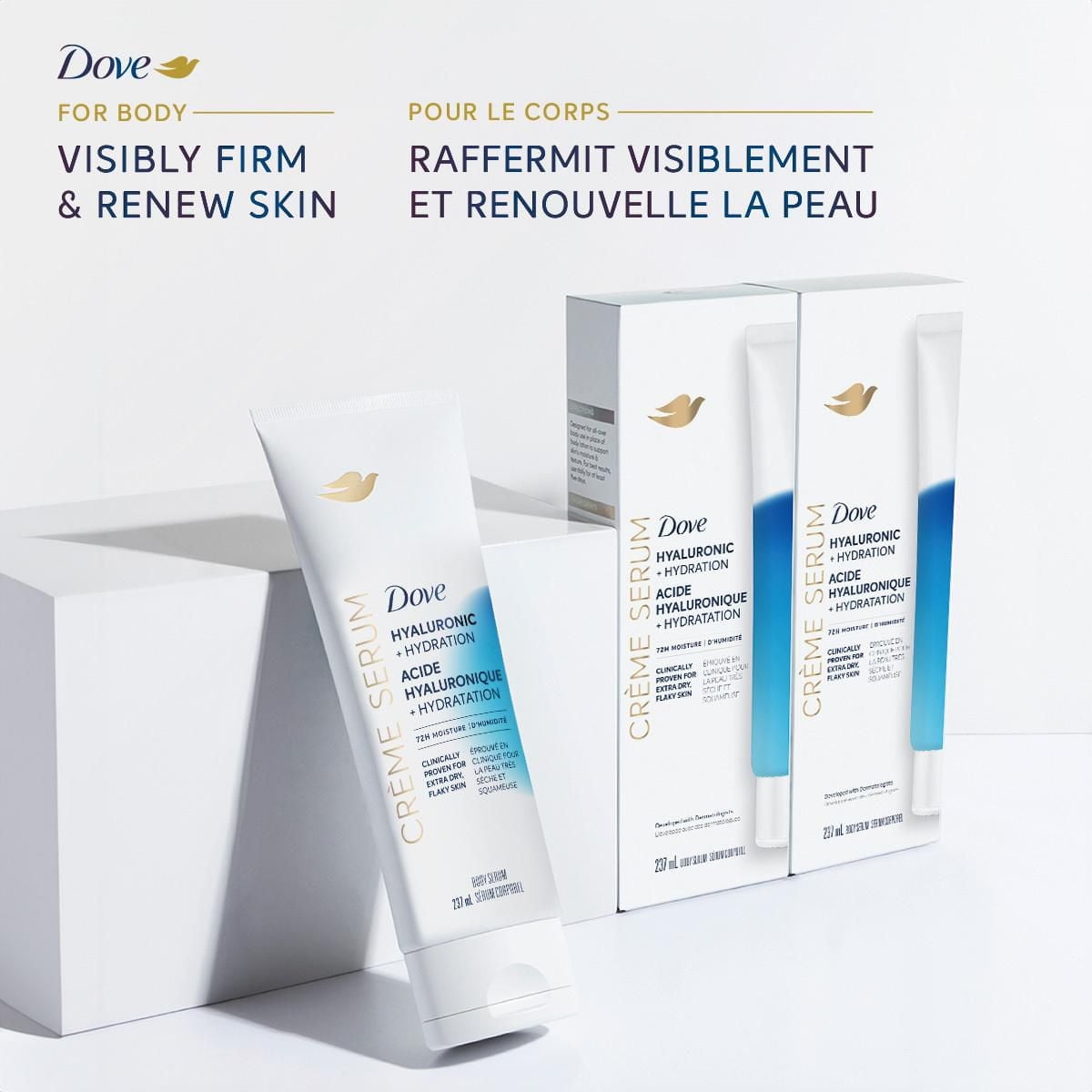 Dove Sérum Corporel Crème Hyaluronique + Hydratation pour Peau Extra S avec Pro-céramides, Niacinamide et Peptides de Collagène, 237mL 237mL