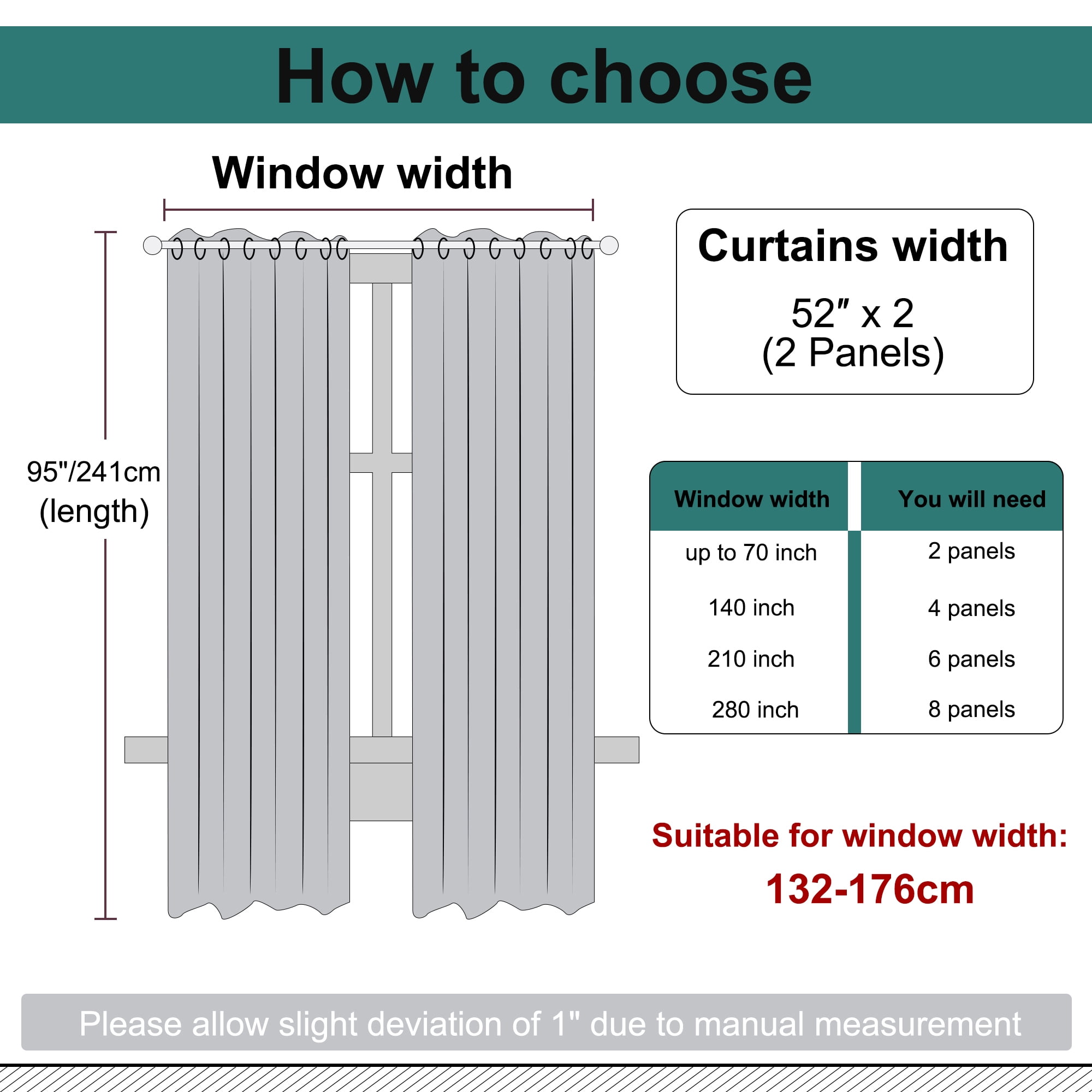 REGALWOVEN Blackout Curtains 2 Panels for Bedroom with Black Liner , Double Layer Grommet Thermal Insulated Living Room Curtain Black 52"Wx95"L