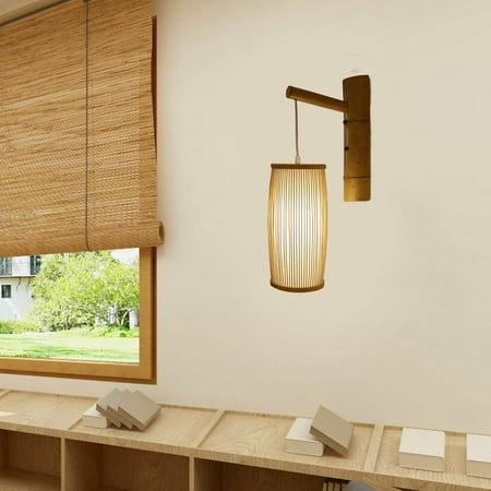 

TFCFL Retro Bamboo Wicker Rattan Lantern Wall Lamp Sconce Light Hallway Lighting 110V
