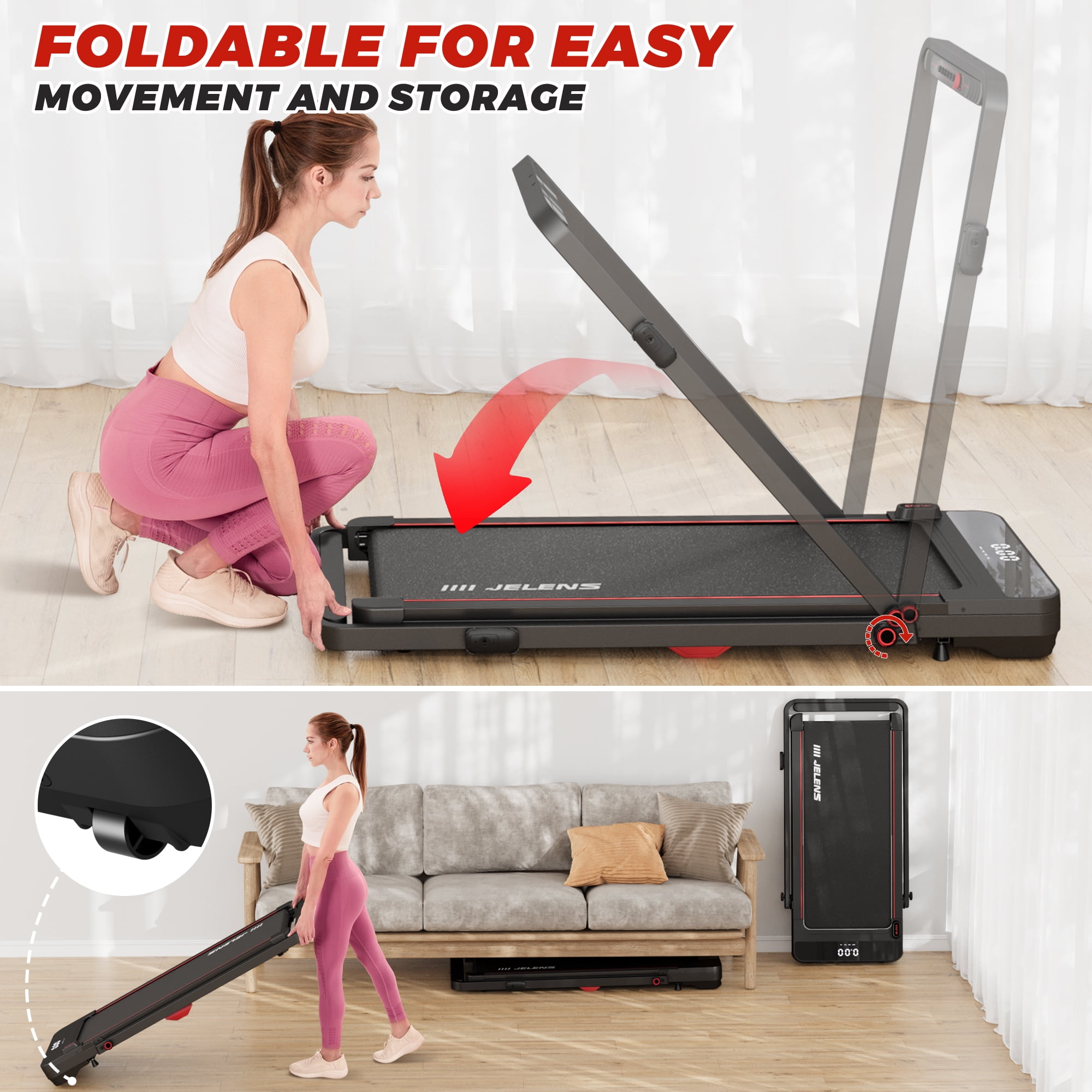 FORGEMUS 2 in 1 Treadmill, 2.5HP Walking Pad Folding Treadmill with Remote Control and LED Display, Portable Under Desk Treadmill for Home Office with 265lbs Weight Capacity