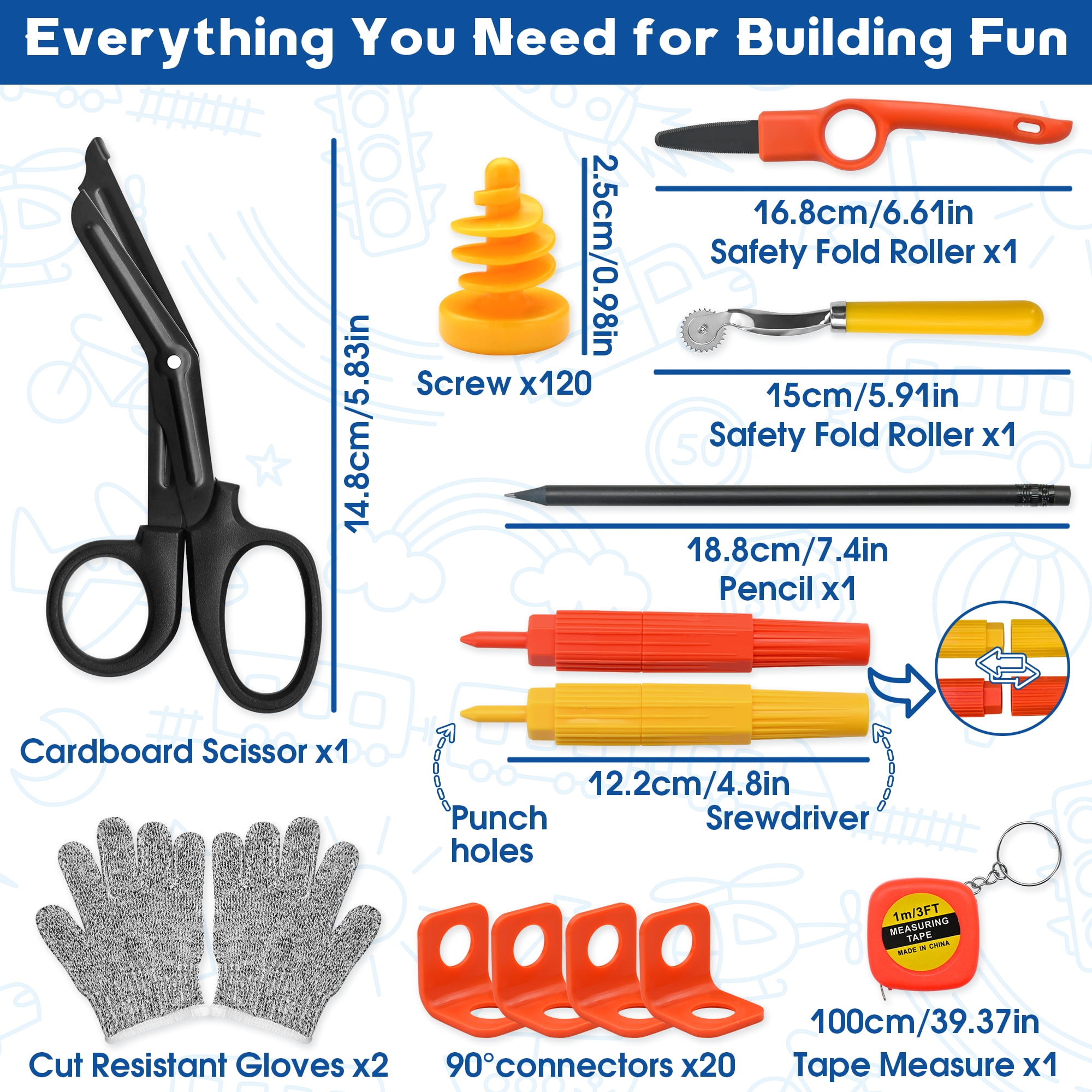 Cardboard Construction Kit - 150 Pcs Cutting Tools for Kids with Safe Cutter and Screws, STEM Educational Toys Gift for DIY Projects for Boys and Girls Aged 6+