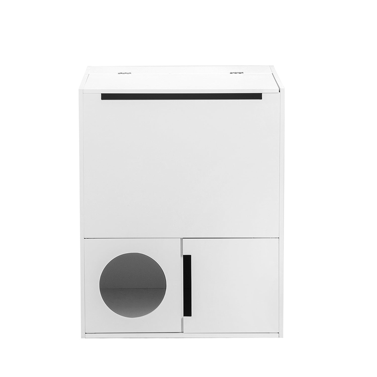 Pefilos 2-Tier Functional Wood Cat Washroom Litter Box Cover, Cat Litter Cabinet for Indoor with Multiple Vents, Cat Toilet Round Entrance, Openable Door, White Pefilos 2-Tier Functional Wood Cat Washroom Litter Box Cover, Cat Litter Cabinet for Indoor with Multiple Vents, Cat Toilet Round Entrance, Openable Door, White