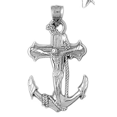 18K White Gold Mariners Cross/Crucifix Pendant - 38 mm
