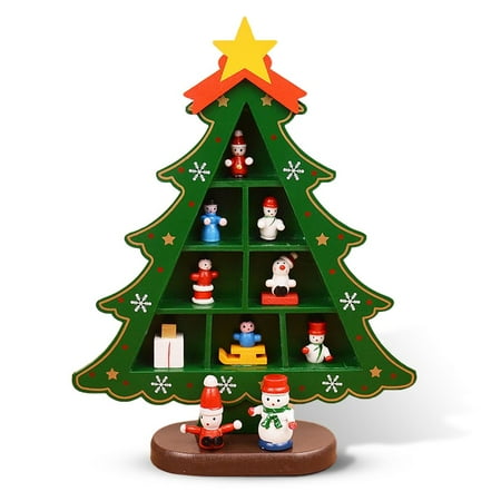 

HLONK Wooden Tabletop Christmas Tree Decoration Wood Ornament Doll Desktop Centerpiece Decor Metal Craft Farmhouse Decorative Green M
