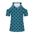 thumbnail image 4 of Staron Summer Tops for Women Off Shoulder Polka Dot Print V Neck Short Sleeve Casual Loose Blouse Shirt, Blue XL, 4 of 5