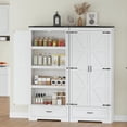 thumbnail image 2 of Kitchen Pantry Storage Cabinet, Farmhouse Tall Kitchen Storage Cabinet with 2 Barn Doors & Drawer, Line Cabinets, Wood Versatile Cabinets for Dining Room, Bathroom, Utility Room, White, 2 of 9
