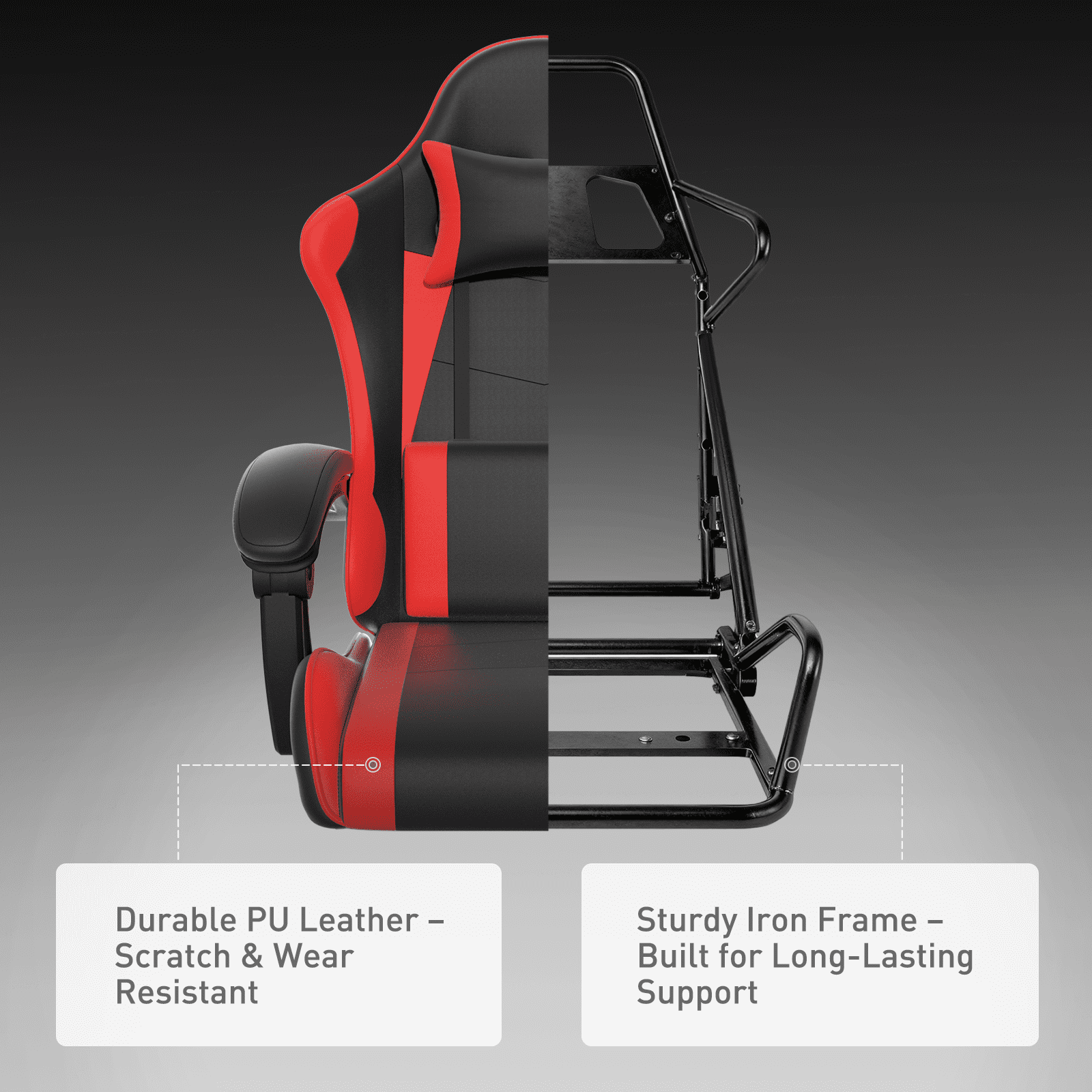 MoNiBloom Ergonomic Gaming Chair with Footrest, Adjustable Headrest and Lumbar Support for Office and Gaming, High-Back Racing Style Computer Desk Chair, Red (Wide Seat)