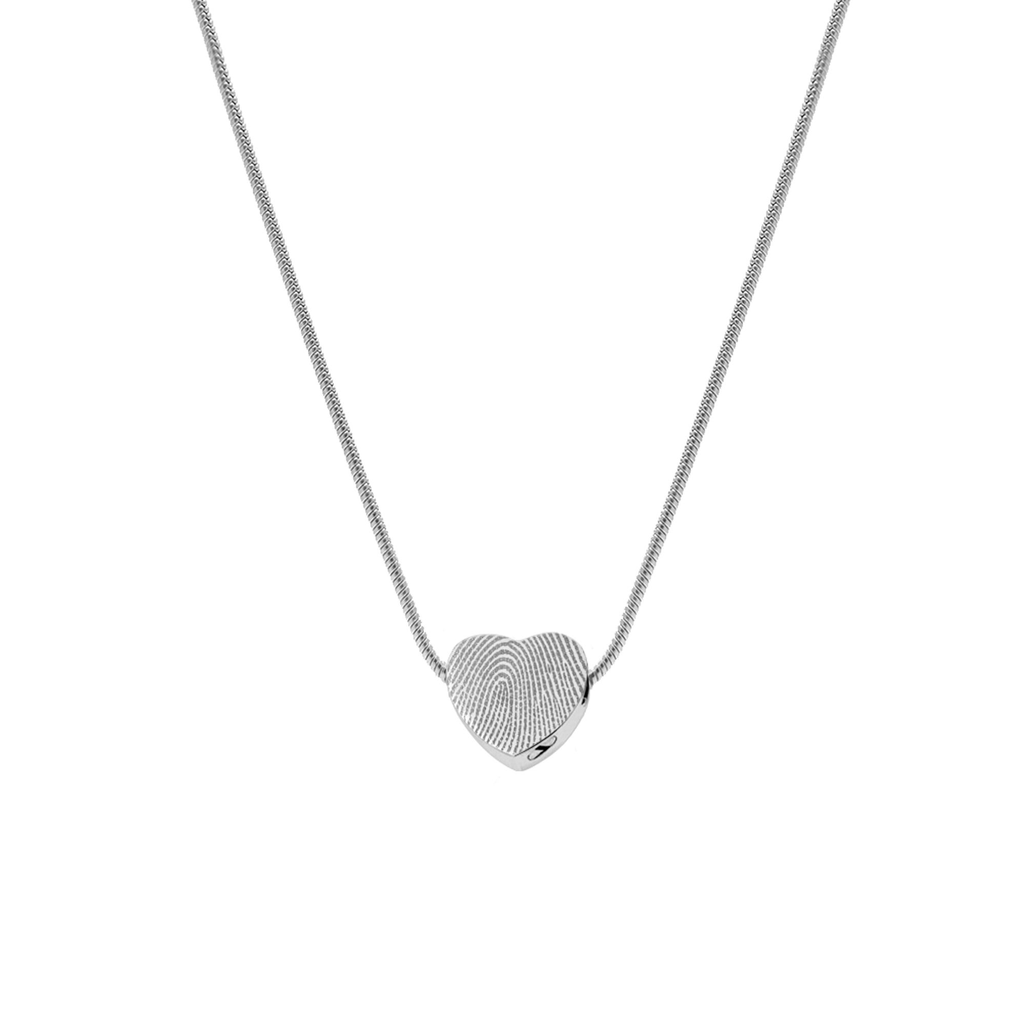 Personalized Silver Mini Heart Fingerprint Cremation Necklace Stainless Steel Urn Ashes Holder Memorial Jewelry with Free Funnel Kit and Velvet Jewelry Box