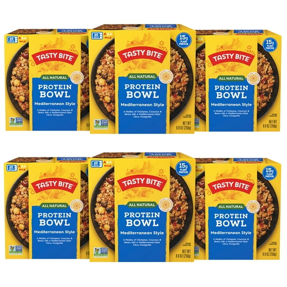 TASTY BITE Mediterranean Protein Bowl, 8.8 KKS1 Ounce, Pack of 6, Ready to Eat, Microwaveable, Vegan, 14 Grams Plant Protein