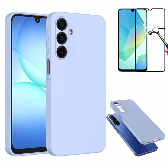 Galaxy A17 5G Liquid Silicone Case with Tempered Glass Screen Protector,Shockproof Rugged Cover,Military-Grade Drop Protection,Microfiber Lining,Phone Case for Samsung A17 5G 2025 6.7"-Purple