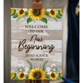 thumbnail image 2 of Darling Souvenir MADE WITH LOVE Personalized Welcome Sign/ Banner, Welcome To Our New Beginning Custom Sunflower Border Wedding, Engagement Party Sign - 18x12, 2 of 5