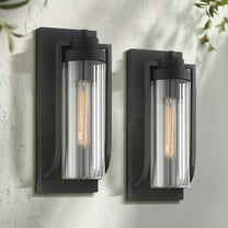 Possini Euro Design Bogota Modern Outdoor Wall Light Fixtures Set of 2 Textured Black 15 1/2" Clear Ribbed Glass for Post Exterior Barn