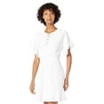 thumbnail image 4 of Women's Faux Eyelet Lace Up Front V-Neck Dress White X-Small, 4 of 4