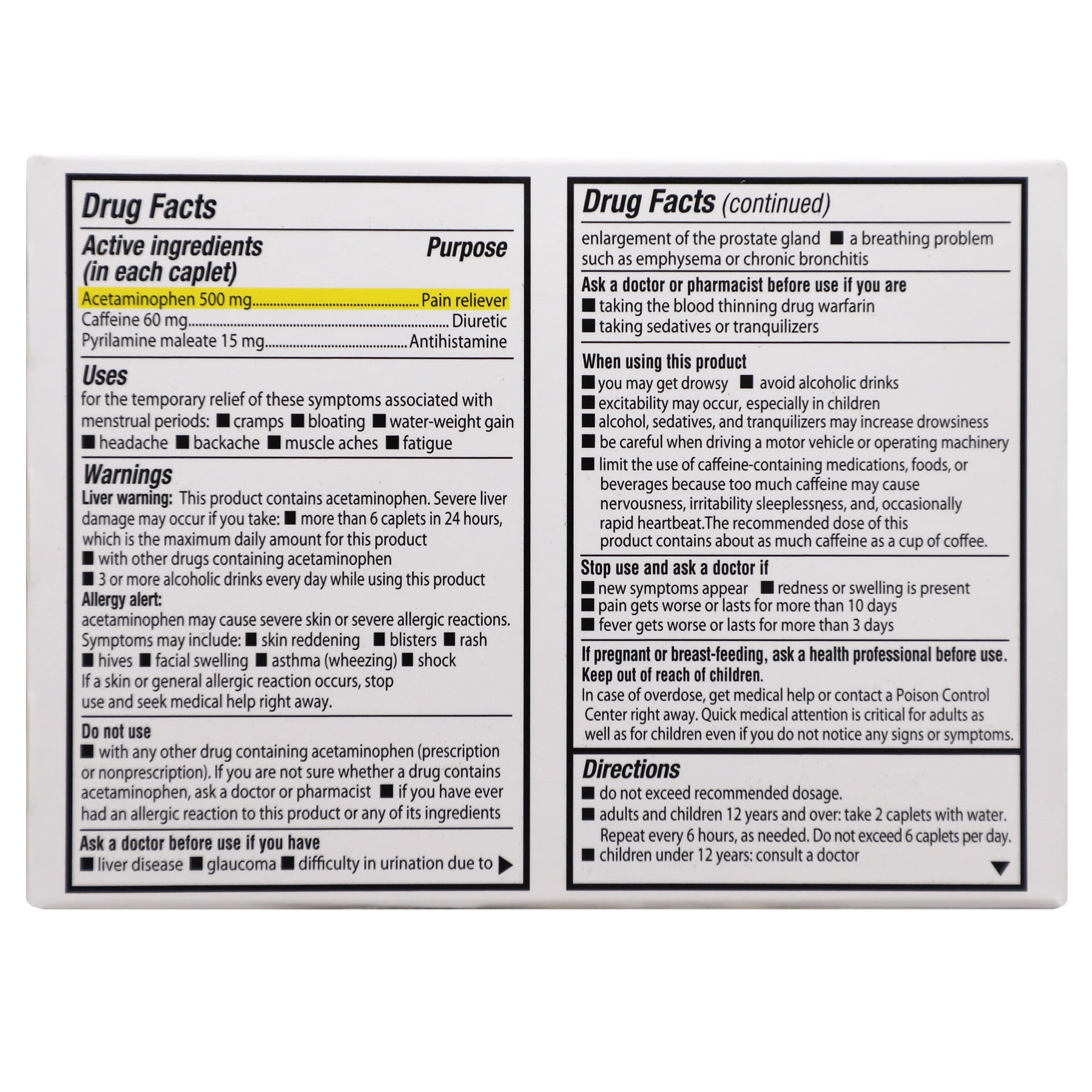 Buscapina Multi Symptom Acetaminophen and Caffeine Pain Relief, 24 Tablets