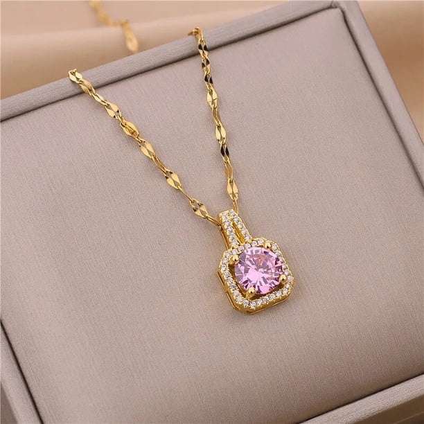 Collar de cadena de clavícula con colgante de cristal de circón dulce para mujer, joyería de acero inoxidable de moda coreana, accesorios de boda femeninos