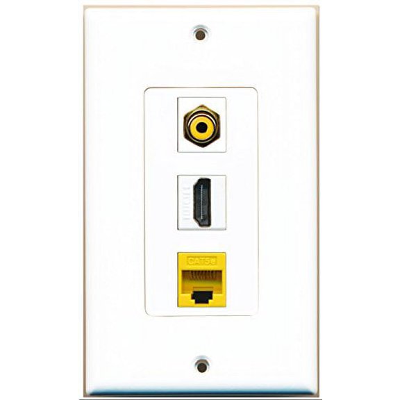 RiteAV - 1 Port HDMI 1 RCA Yellow 1 Cat5e Ethernet Yellow Wall Plate Decorative