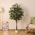 thumbnail image 5 of Ficus Artificial Tree 6ft Tall Fake Ficus Tree for Home Decor Indoor Faux Silk Ficus Plant Fake Floor Plant in White Imitation Ceramic Planter, 5 of 6