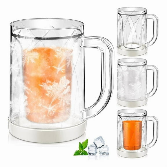 4 Pcs Beer Mugs for Freezer Double Wall Gel Frosty Freezer Mugs Beer Ice Mugs for Freezer Drinking Freezer Cups