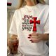 thumbnail image 1 of Camiseta de algodón estilo vintage con gráfico geométrico de Jesús, cuello redondo, largo regular, tejido de punto para mujer, ideal para el verano., 1 of 6