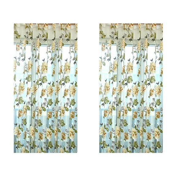 HCBY 2PCS Retro Floral Sheer Curtains with Peony Rose Pattern - Vintage Elegant Voile Drapes for Living Room, Bedroom, Dining Room, Rod Pocket Design​(Yellow,78"x39")