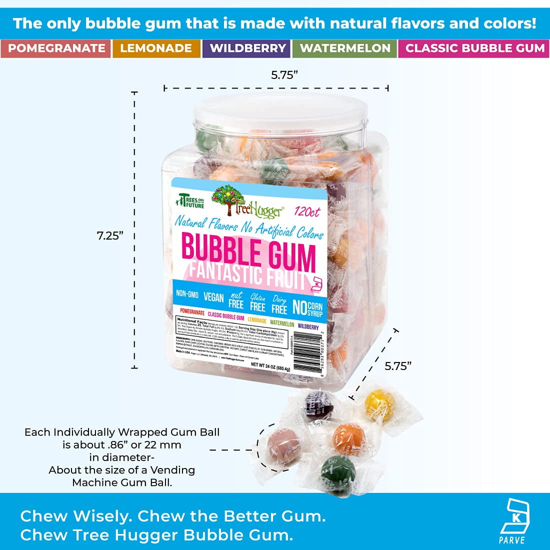 Ruger 400435 Tree Hugger Tubs Bubble Gum with Fantastic Fruit Assortment, 120 Count