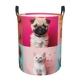 thumbnail image 1 of Balery Colorful Dog Cat Collage Cesta de ropa redonda con asas, impermeable, independiente, para ropa, juguetes, dormitorio y familia-Medium, 1 of 6