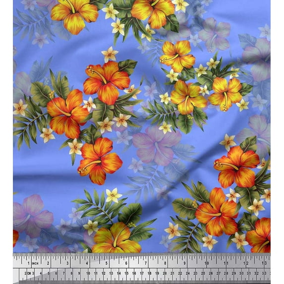 Soimoi Georgette Viscose Fabric Floral & Leaves Tropical Printed Craft Fabric by The Yard 42 Inch Wide