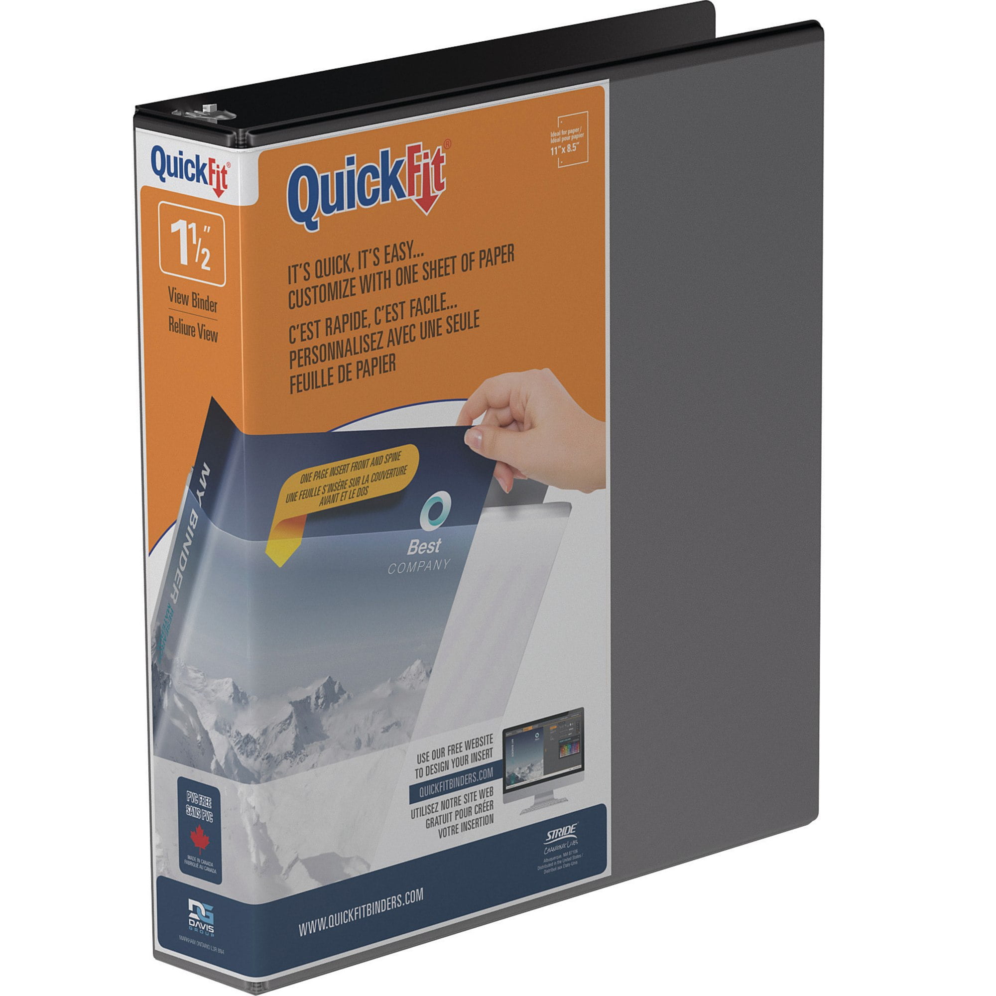 QuickFit® View 3-Ring Binder, 1 1/2' Angle D-Rings, 50% Recycled, Black