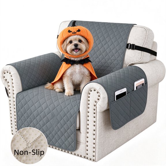 Recliner Chair Cover, Reversible Chair Cover Slipcover Waterproof Couch Cover Recliner Furniture Protector with Elastic Straps, Pockets Non-Slip Washable Pet Cover for Dogs Cats(23.6", Dark Grey)