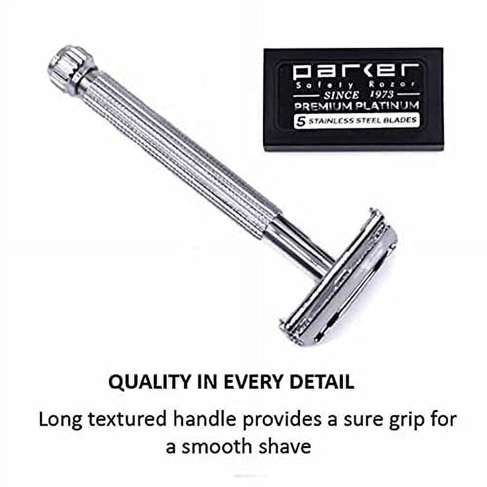 Parker Safety Razor 29L UNISEX Butterfly Open Double Edge Safety Razor & 5 Parker Premium Blades - Chrome