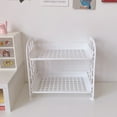 thumbnail image 1 of Cosmetics 2 Layer Desktop Shelf Side Guardrail Design Foldable Double Layer Stacking Cosmetic Stationery Storage HolderWhite, 1 of 1