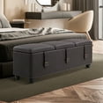 thumbnail image 2 of MCombo Storage Ottoman Bench, Faux Leather Upholstered Footstool with 3 Storage Compartments, Bed End Bench for Bedroom, Entryway W431(Dark Brown), 2 of 9