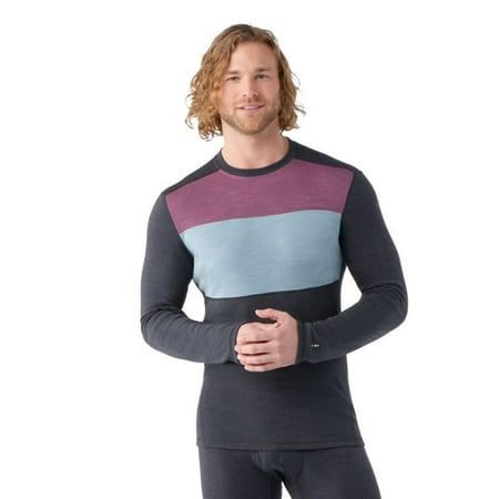 Smartwool Men's Classic Thermal Merino Wool Base Layer � Colorblock Crew (Slim Fit), Charcoal-Argyle Purple, X-Large