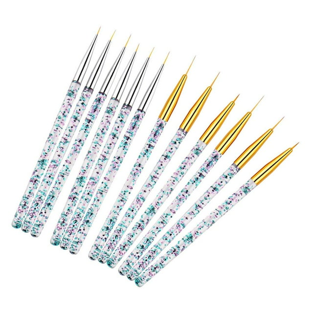 de Pinceles para Decoración de Uñas de 12 Piezas, 3 Tamaños, Súper Fino para Líneas , Detalles , Dorado jinwen Pincel de dibujo de uñas