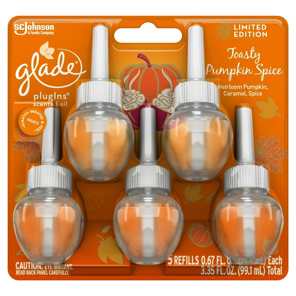 Glade PlugIns Refill 5 CT, Toasty Pumpkin Spice, 3.35 FL. OZ. Total