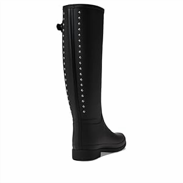 Hunter Women's Refined Tall Studded Back Strap Rain Boots, Black