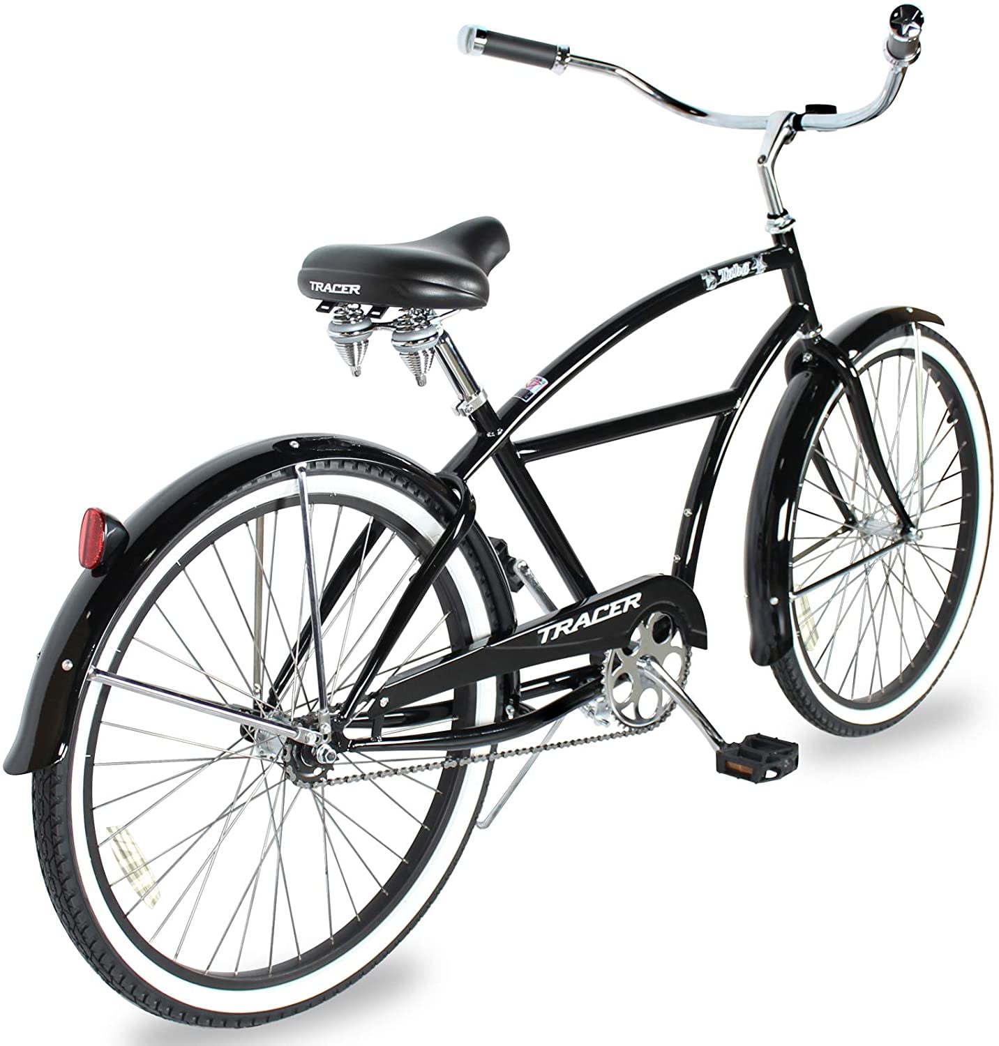 WonderWheels 26" Beach Cruiser Coaster Brake Stainless Steel Spokes One Piece Crank Alloy Orange Rims 36H W/ Fenders - Black