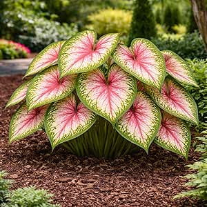 6 Rio Summer Caladium Bulbs for Planting - Beautiful Spotted Leafs Stand Out - Perennial Hosta, Fancy (6 Bulbs)