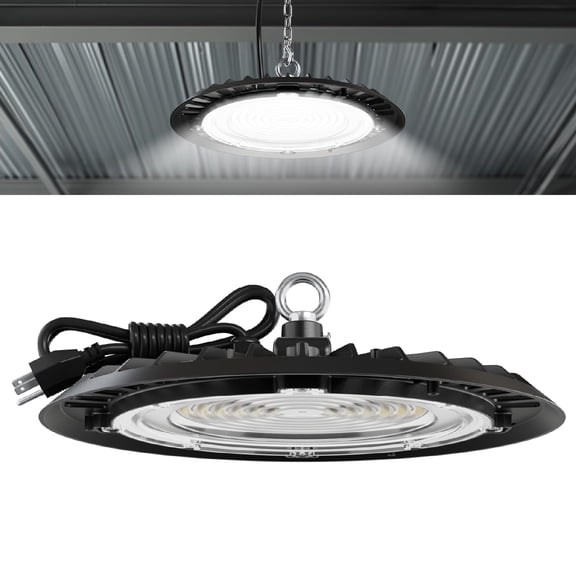 Sunco UFO LED High Bay Lights, Plug & Play, 150W, 19500LM, 5000K | 120V, Ceiling Mount, Ultra Bright Commercial Shop Lights, Factory, Workshop, for Warehouse, Garages, Barn