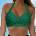 thumbnail image 2 of gdxvjhbj Women's Supportive Halter Bikini Padded Push Up Ruched Bust Hook Back Swimsuit Bathing Suit Tops Only (Green,M), 2 of 9